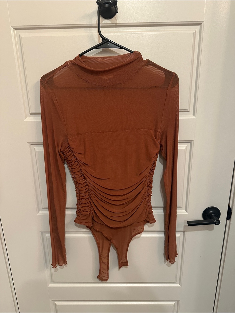 Promesa Ruched Long-Sleeve Bodysuit - Rust Brown